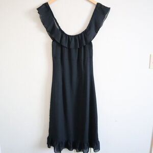 VTG 1990's HENNES COLLECTION Off Shoulder Midi Dress Black 6